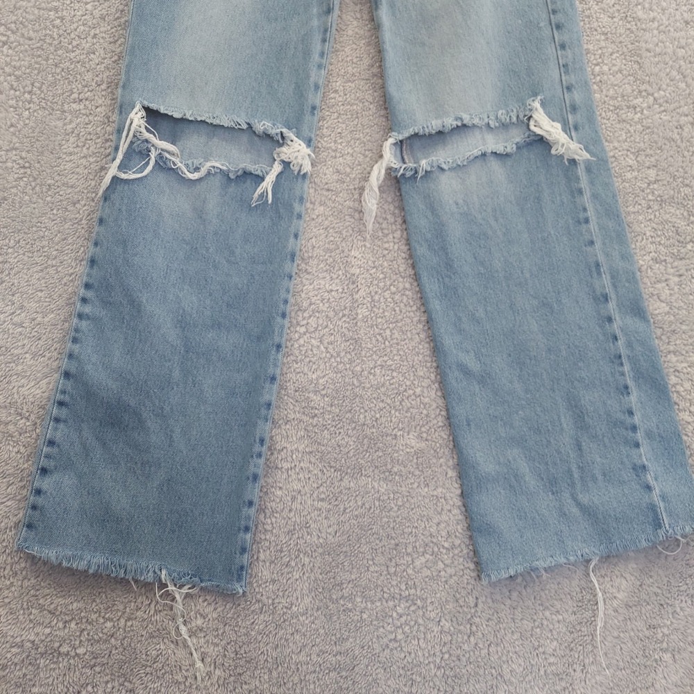 Stradivarius Straight Leg Jeans Women Size 2 Light Distressed Raw Hem High Rise - Picture 7 of 12